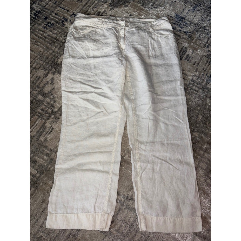 Eileen Fisher Cream Linen Wide Leg Pants Large Off White Casual Summer Trousers